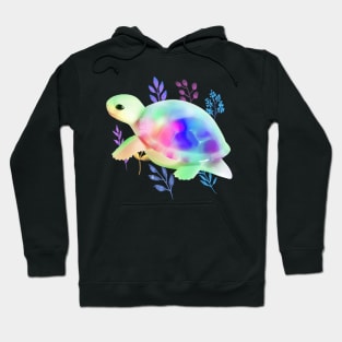 Cute Colorful Floral Sea Turtle . Hoodie